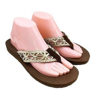 Skechers Flip Flop Sandals Brown Macramé Yoga Foam Size 8
